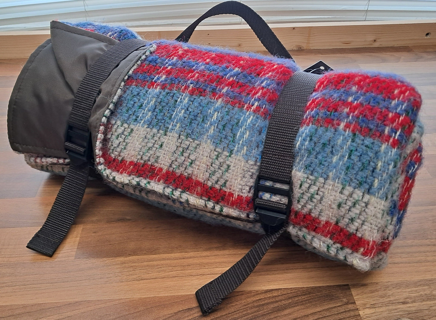 Waterproof Picnic Rug Roll - Random Check Recycled Wool