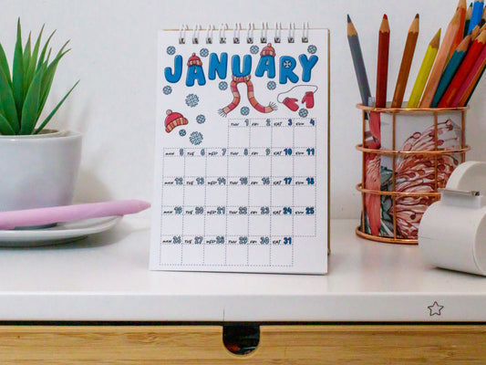 2026 Colourful Mini Desk Calendar with Journal Prompts