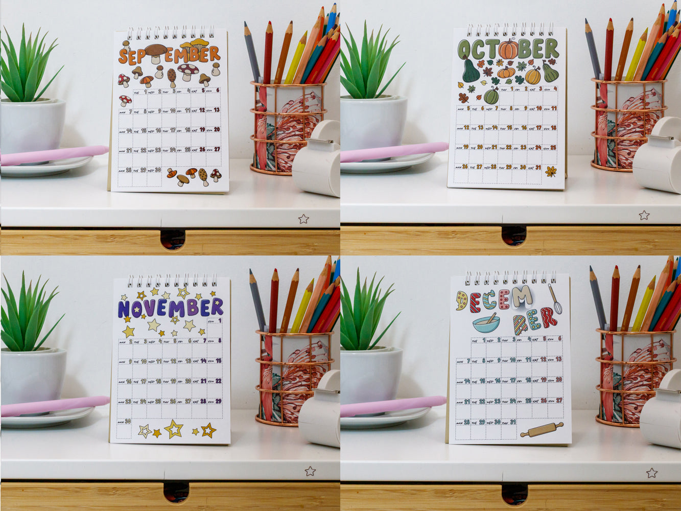 2026 Colourful Mini Desk Calendar with Journal Prompts
