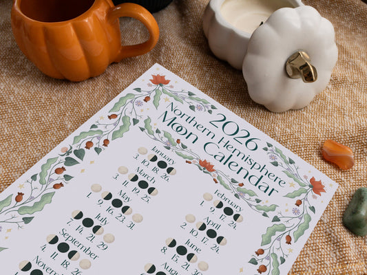 2026 Moon Calendar - A4 Print - Northern Hemisphere