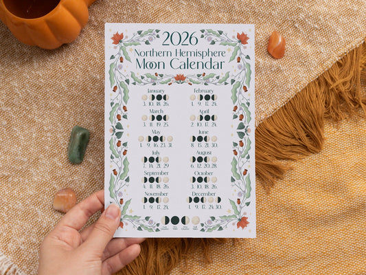2026 Moon Calendar - A5 Print - Northern Hemisphere