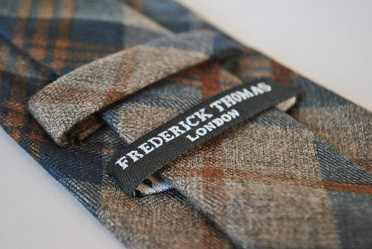 navy and brown check cotton tie