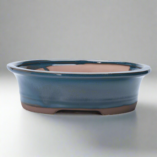 16cm Glazed Bonsai Pot | Oval | 16cm x 12cm x 4cm | Blue