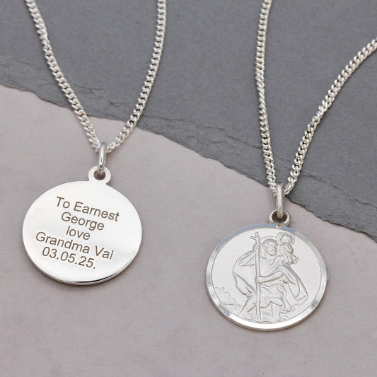 Classic St Christopher Necklace Sterling Silver 20mm