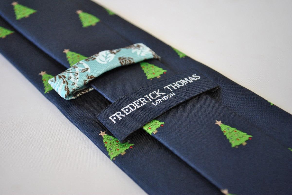 christmas range - navy tie with christmas tree design