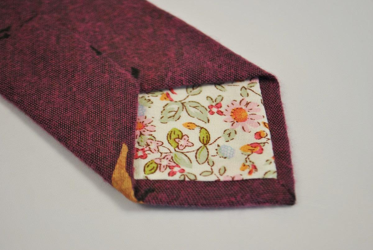 dark pink cotton tie with bird design