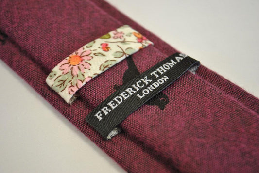 dark pink cotton tie with bird design
