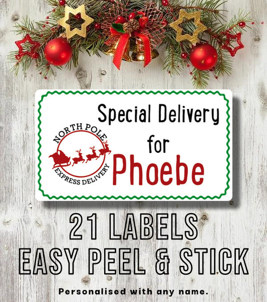 Sheet Of 21 Personalised Name North Pole Express Christmas Present Stickers Gift Labels Christmas stickers