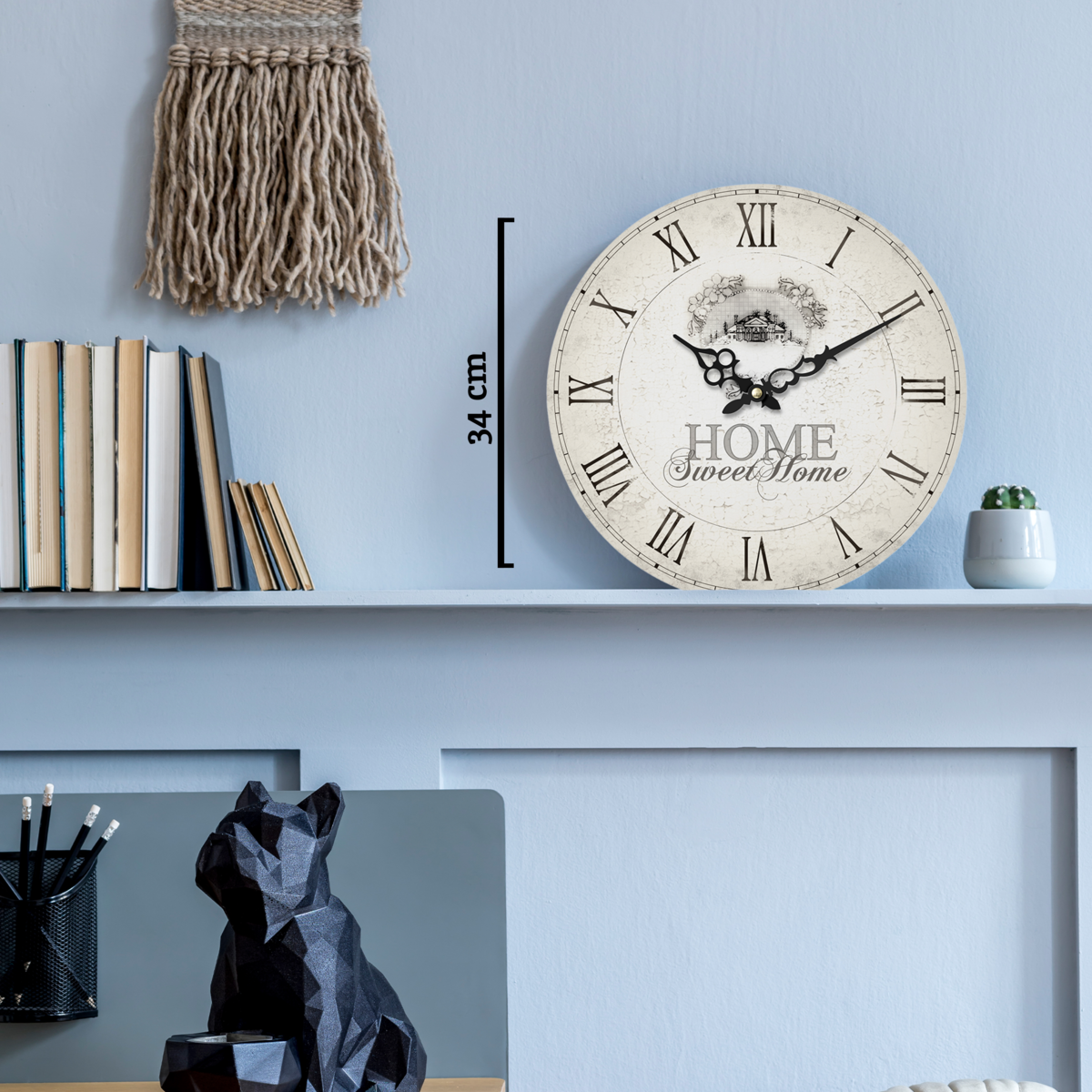 34cm Dia Round Wall Clock | Home Sweet Home