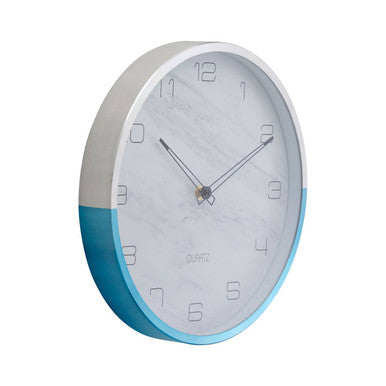 30cm Dia Wall Clock with Silver and Blue Frame | Elko
