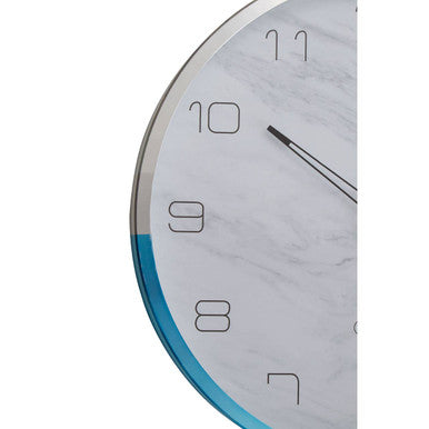 30cm Dia Wall Clock with Silver and Blue Frame | Elko