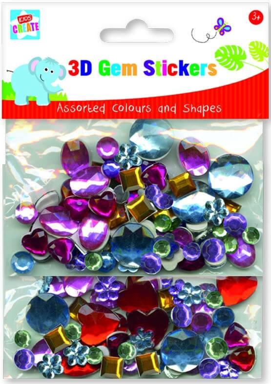 Children's Fun 3D Gem Stickers in Assorted Colours and Shapes