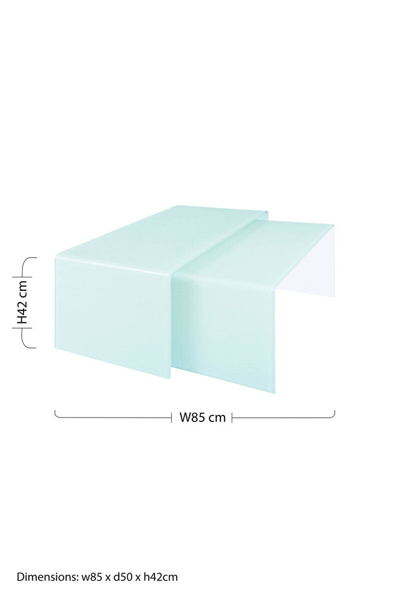 Cascade Nest Of 2 Aqua Green Bent Glass Coffee Tables