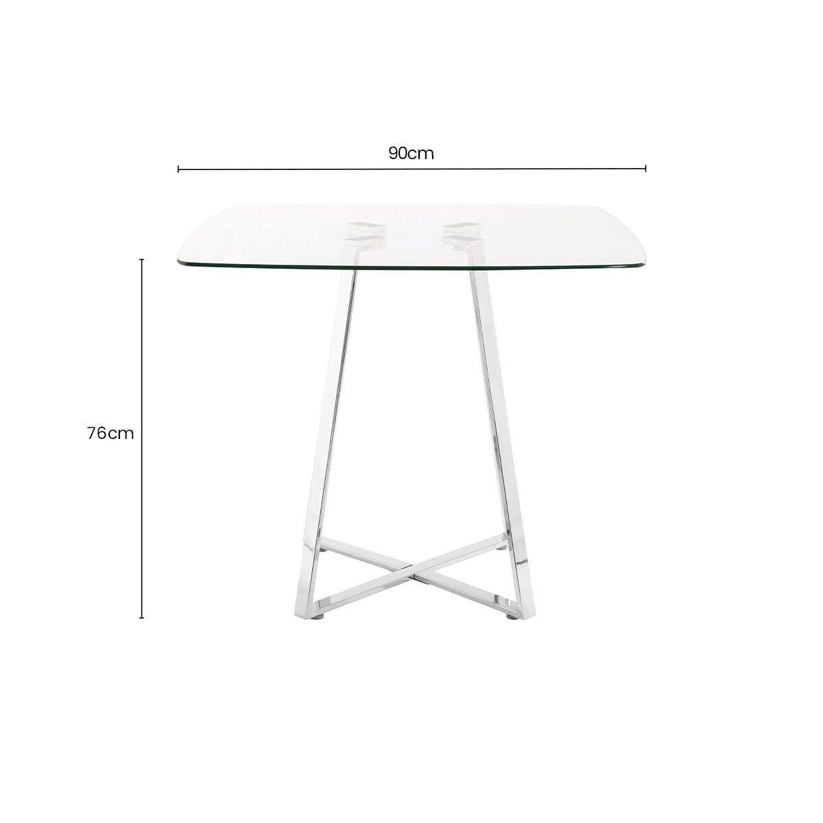 Clear Glass Square Dining Table with Silver Finish Metal Base | Metropolitan