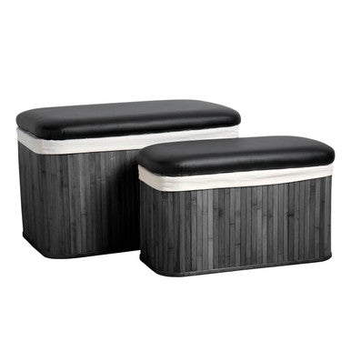 Black Set of 2 Bamboo Storage Ottoman | Bambi