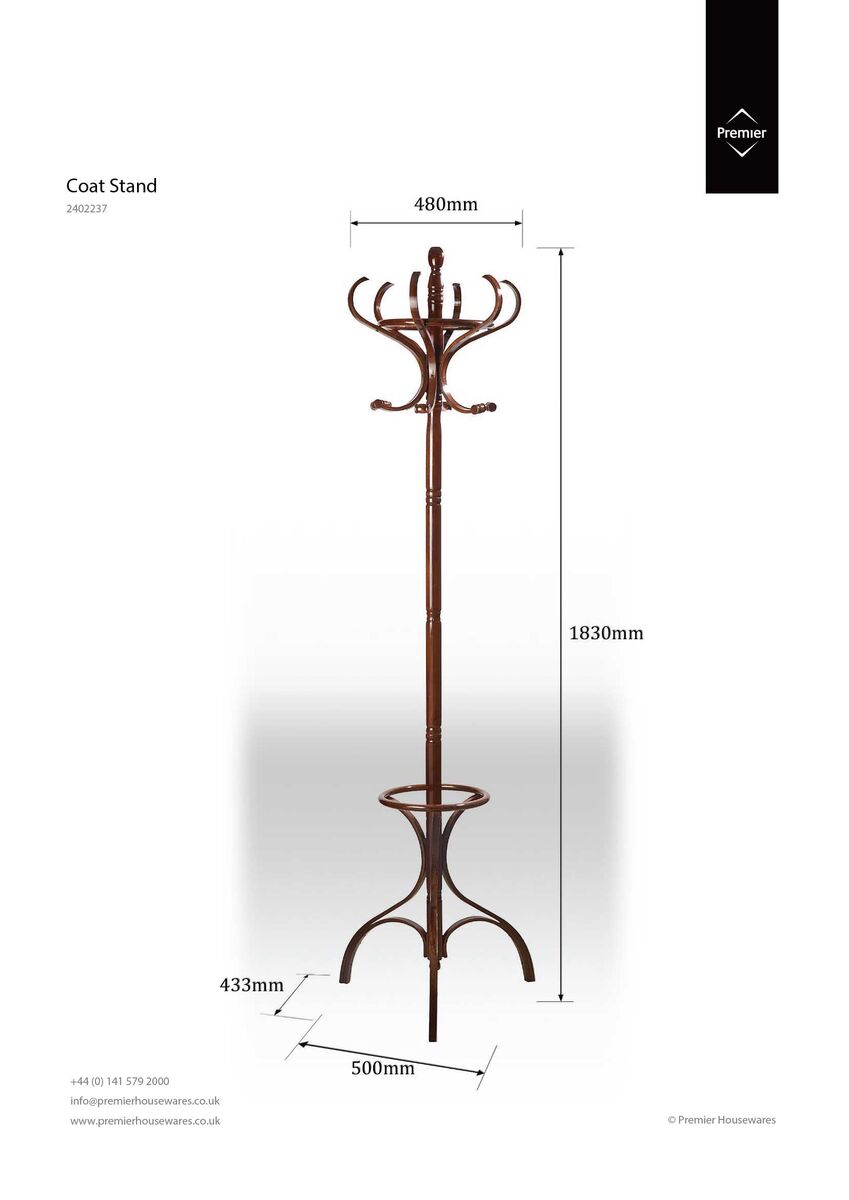 Kennedy Walnut Finish Solid Birchwood Coat Stand