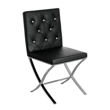 Black Leather Effect Chair with Stainless Steel Cross Legs | Diamante
