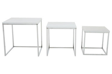 Matte White Top Nest of 3 Tables with Chrome Frame | Fulton
