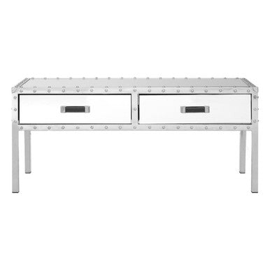 Silver Rectangular Storage Coffee Table in Metal and Glass | Rivet