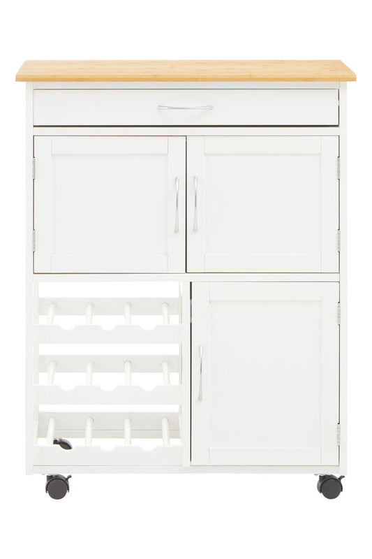 White and Natural Kitchen Trolley with Drawer, Harlow