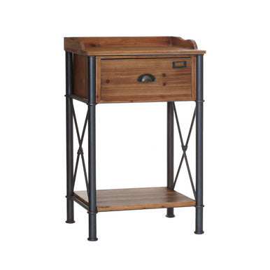 Foundry Natural Wooden and Metal 1 Drawer Tall Side Table