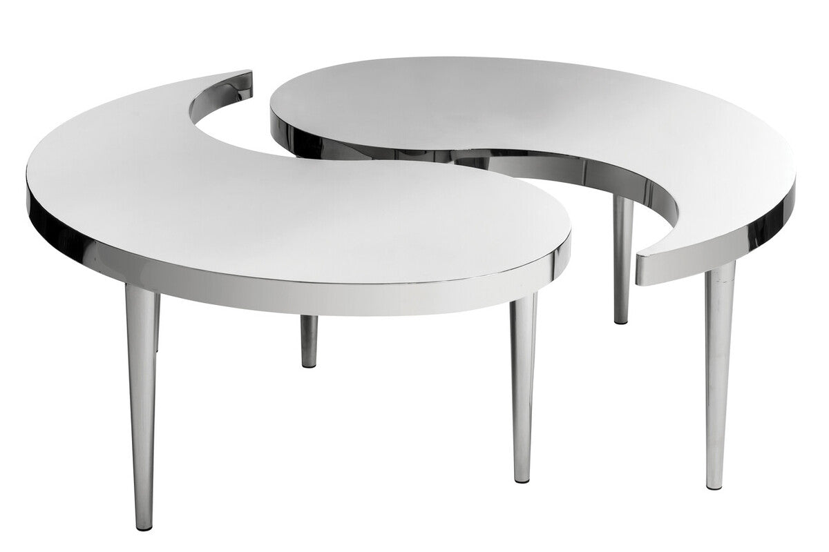Silver Yin-Yang Stainless Steel Coffee Table with Floor Protecting Feet | Lure