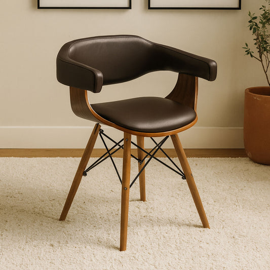 Parker Brown Leather Effect Beech Wood Legs Chair