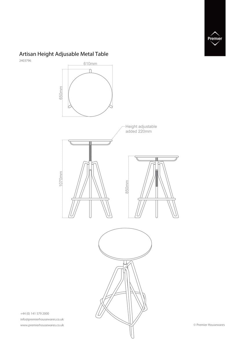 Cream Metal Adjustable Bar Table with Black Distressed Finish Hairpin Legs | Artisan