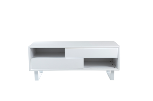 White High Gloss Coffee Table with 2 Drawers and Open Shelves, Moritz