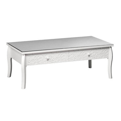 White Glass Top Storage Coffee Table with 2 Drawers | Chamonix