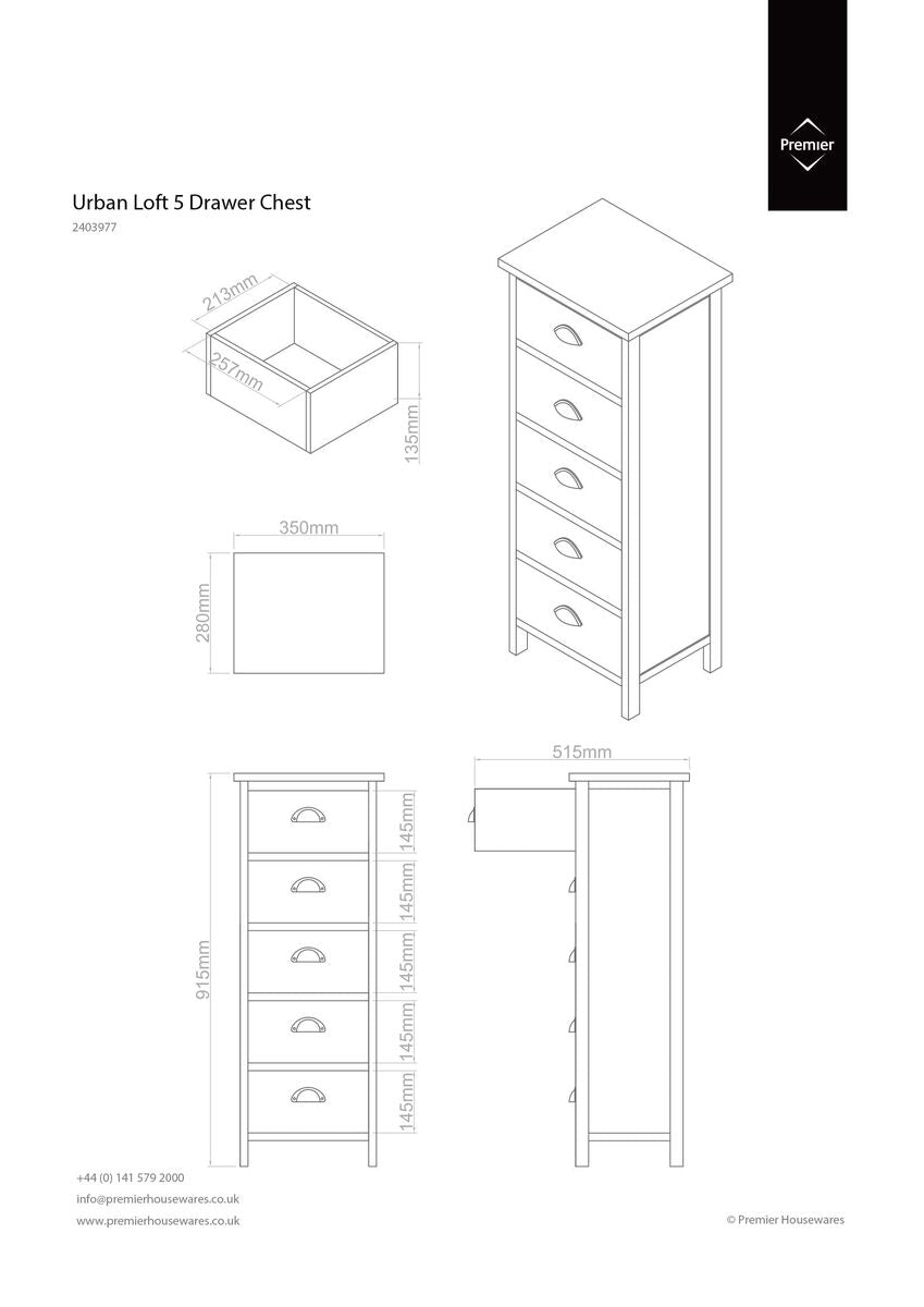 Urban Loft 5 Drawers Chest
