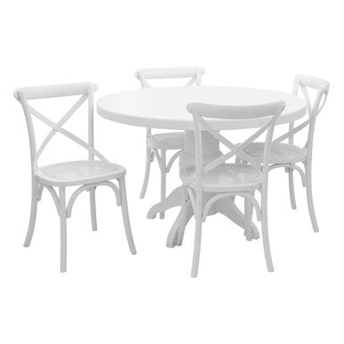Vermont White Wash Round Dining Table with 4 Chairs Set