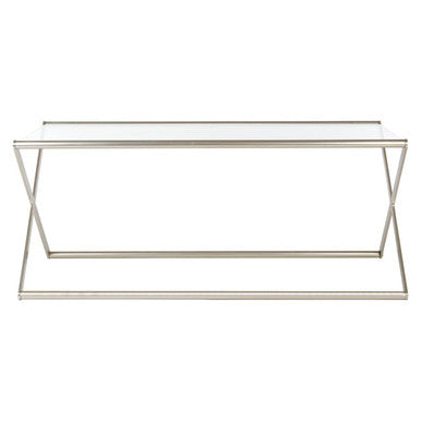 Tempered Glass Rectangular Coffee Table with Silver Cross Frame Design | Roma