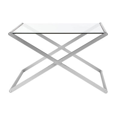 Tempered Glass Square Coffee Table with Criss Cross Satin Nickel Base | Roma