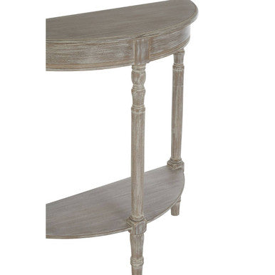 Heritage Natural Wooden Half Moon Console Table with Lower Shelf