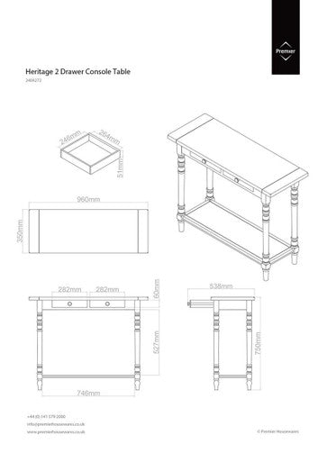 White Wooden Ivory Two-Tier Display Top Console Table with 2 Drawers and Carved Legs, Heritage
