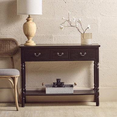 Heritage Three Drawer Vintage Black Console Table
