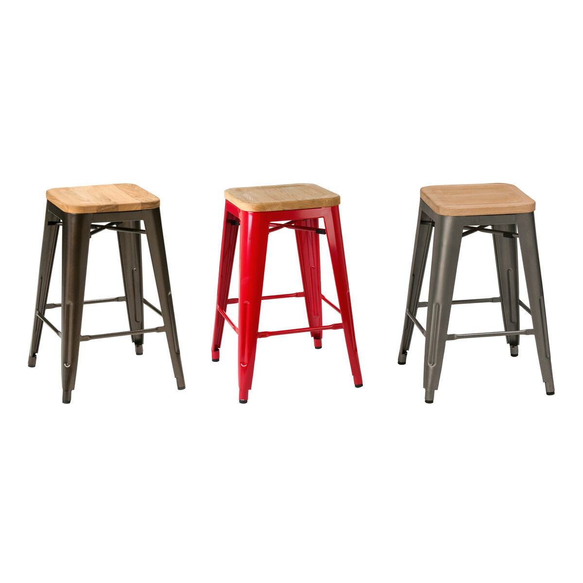 Aldgate Red Wood and Metal Stool with Industrial Design