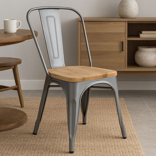 Silver Chair in Powder Coated Metal and Wood | Aldgate