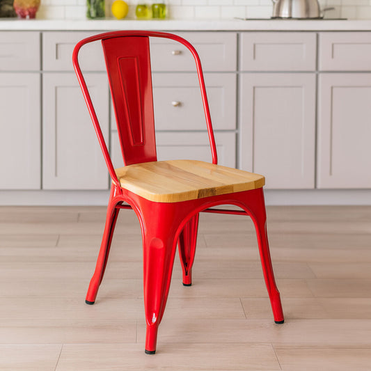 Red Chair in Powder Coated Metal and Wood | Aldgate