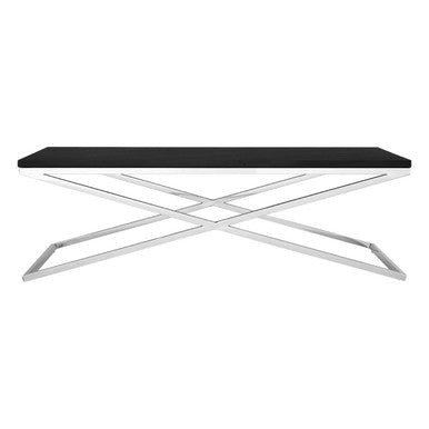 Black Leather Effect Rectangular Coffee Table with Cross Frame Design, Tribute