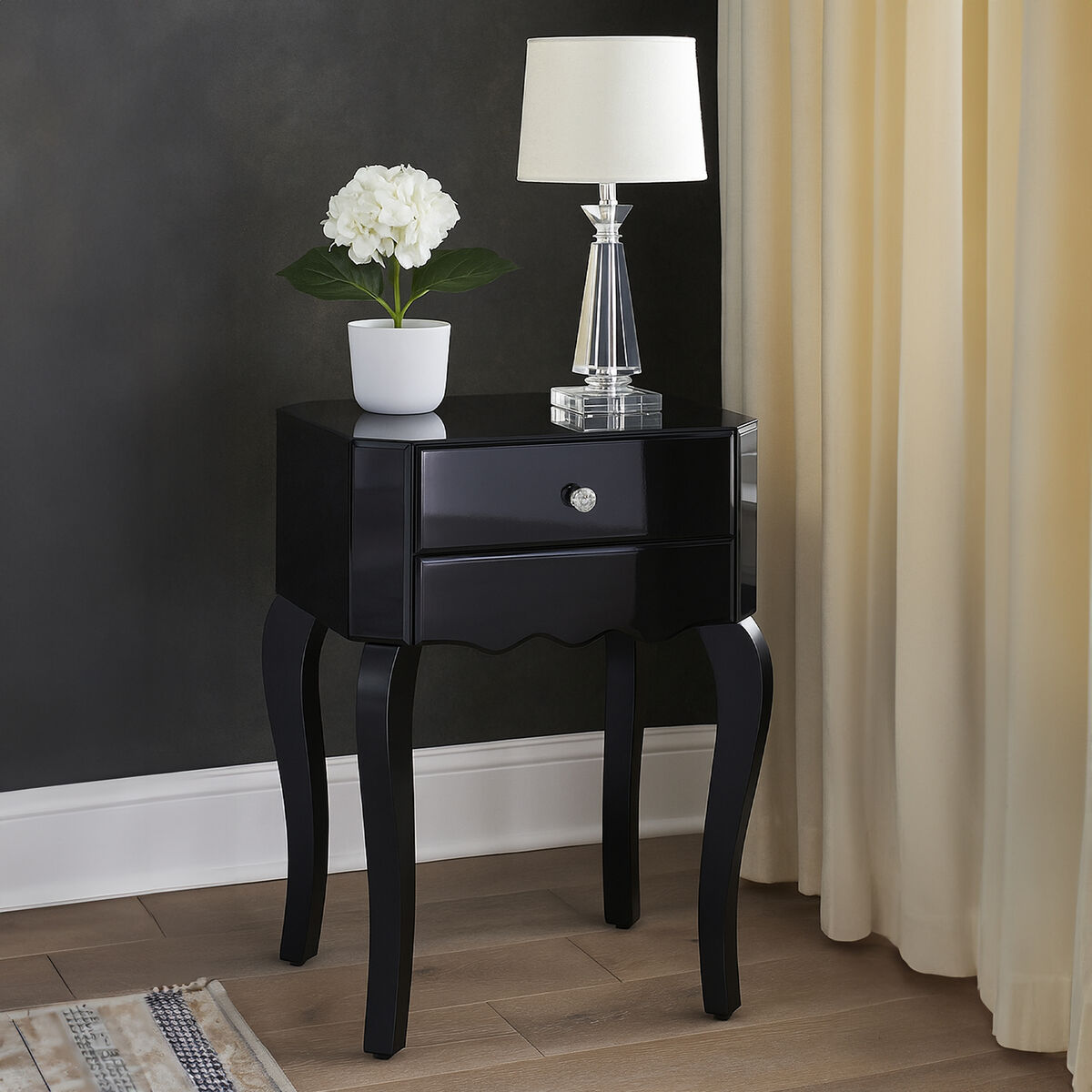 Orchid Black Mirrored 1 Drawer Side Table