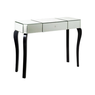 Mirrored Finish 1-Drawer Console Table with Bevelled Edge and Black Wooden Legs, Orchid