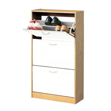 White and Oak Veneer 3 Drawer Shoe Cupboard | Quinn