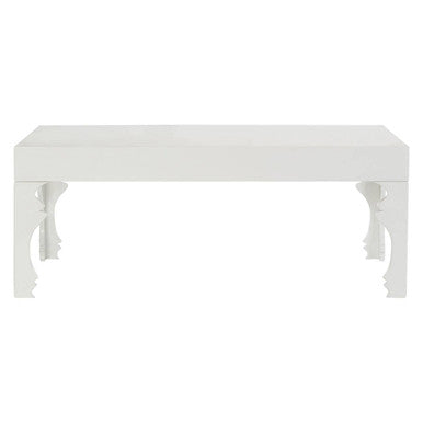 White High Gloss Wooden Coffee Table with Stately Shaped Legs, Luis