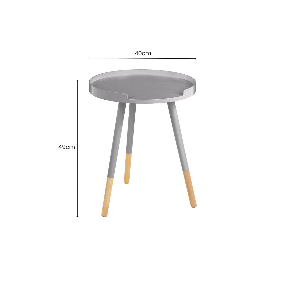 Grey Round Side Table with Natural Wood Effect Feet, Viborg