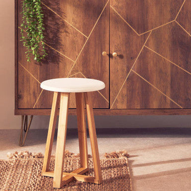 Viborg White And Natural Bamboo Round Stool
