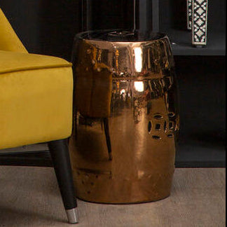 Complements Gold Copper Dolomite Side Table Multi Use Stool with Embossed Detailing | Torcello