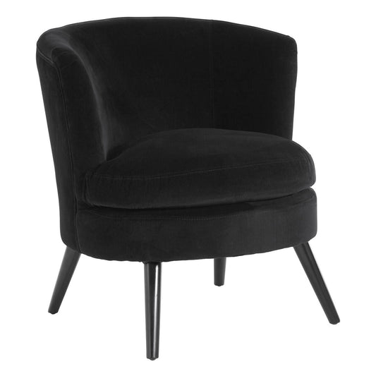 Plush Black Cotton Velvet Armchair with Wooden Legs
