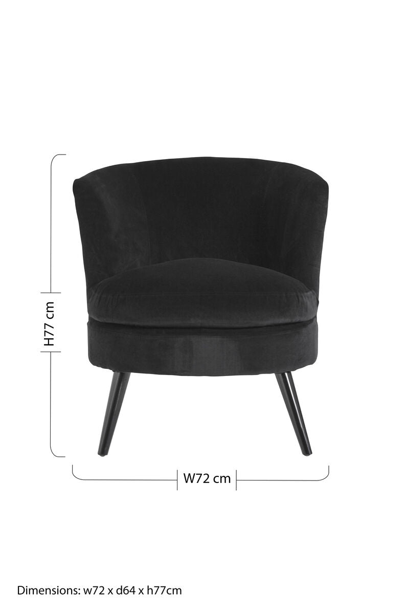 Round Plush Black Cotton Velvet Armchair